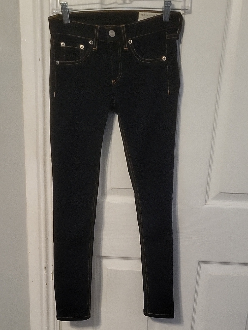 rag & bone Dark Wash Skinny Jeans with Contrast Stitching